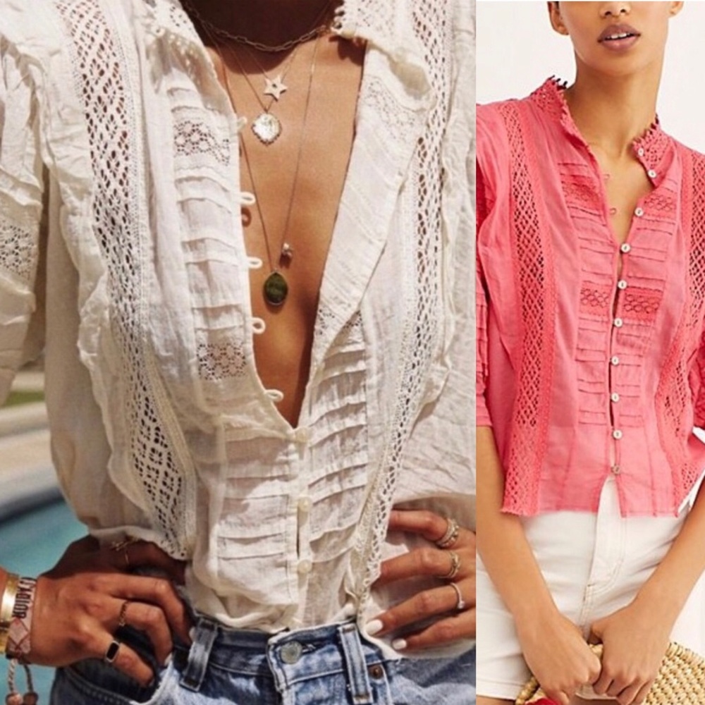 NEW Free People’s FP One Vintage Roselind Mix-media Eyelet, Crochet Pink…